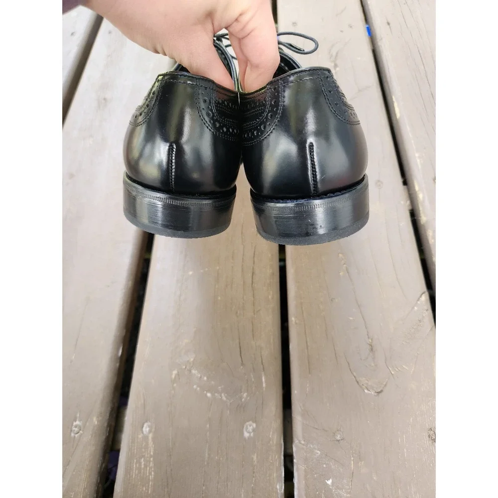Vintage 80s Florsheim Wingtip Oxfords Black Leather Brogue Dress Shoes 8 3E Wide